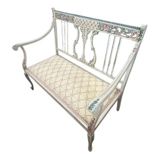 Hand‑Painted Vintage Gustavian Style Two‑Seater Settee — Designer/Statement Piece For Sale