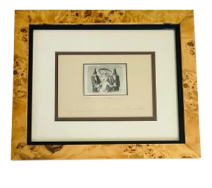 Honoré Daumier Numbered Lithograph, Framed in Burl Wood