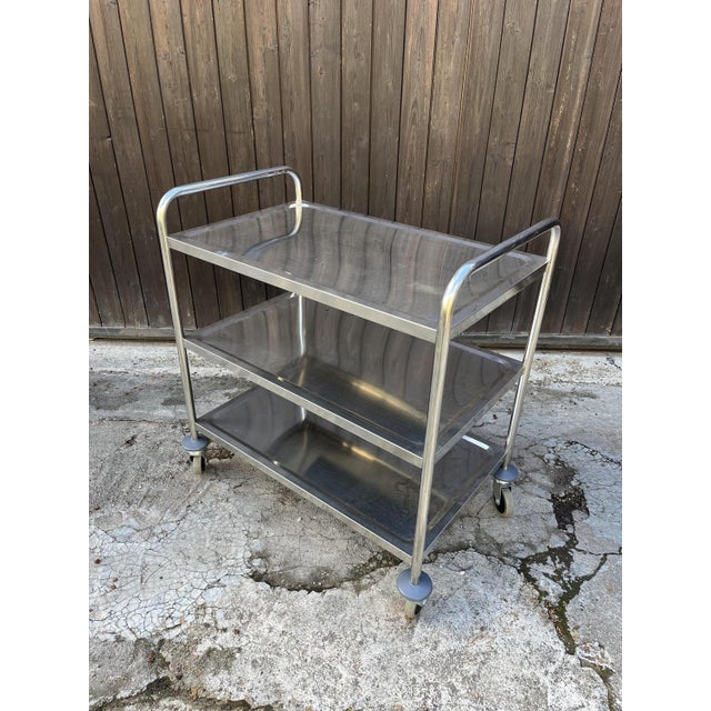 1980s Professional Steel Bar Trolley with 4 Swivel Wheels, 1980s For Sale - Image 5 of 8