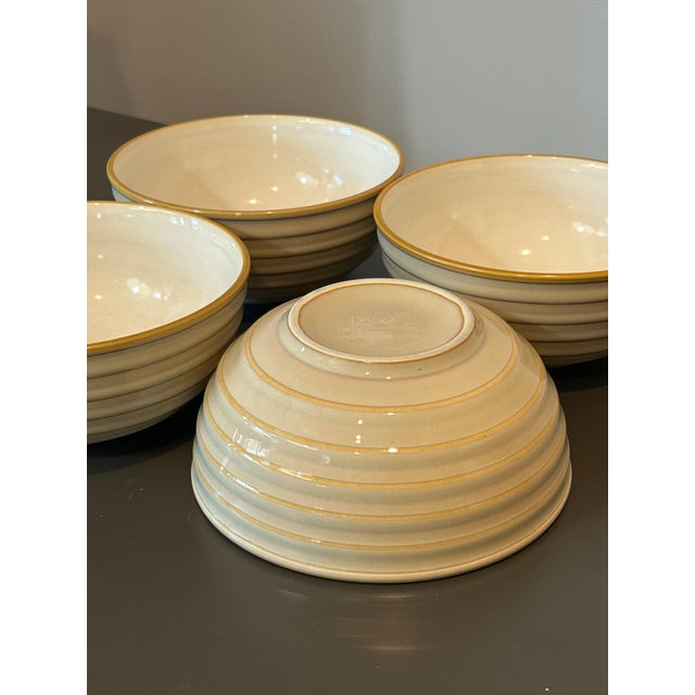 Vintage Mid-Century Modern Dansk Reactic Khaki Soup & Cereal Bowls Ribbed Stoneware - Set of 4 For Sale - Image 11 of 12