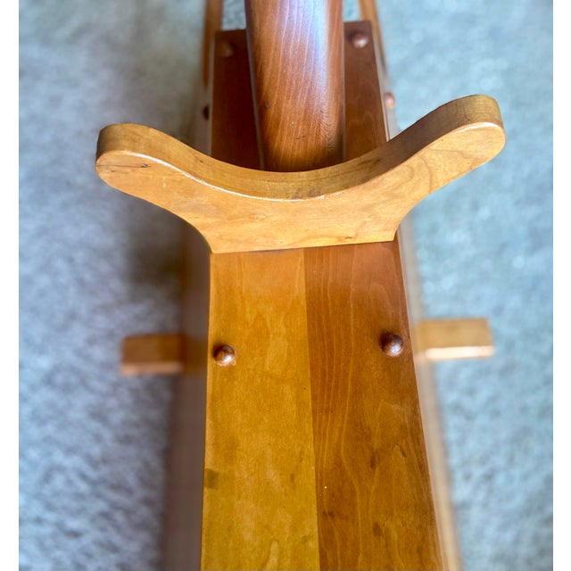 47” Vintage Handcrafted Rocking Horse Solid Cherry Wood,with Leather Bridle and Ears, Carved Mane For Sale - Image 10 of 10