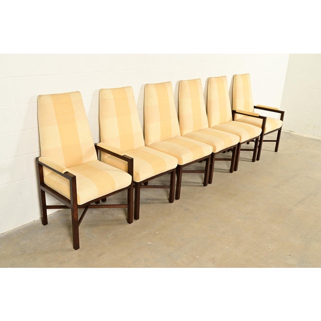 Dunbar Furniture Edward Wormley for Dunbar Mid-Century Modern Walnut X-Base High Back Dining Chairs, Set of Six For Sale - Image 4 of 15