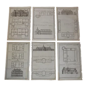 Antique 18th C. Copperplate Engravings-Architectural Facades -Imperial Folio - Set of 6