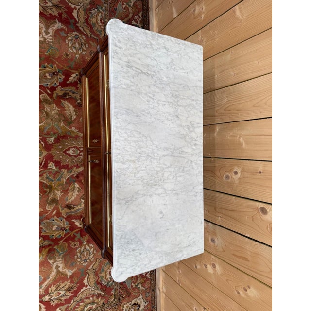 Louis XVI Style Low Sideboard in Mahogany and Carrara Marble For Sale - Image 6 of 12