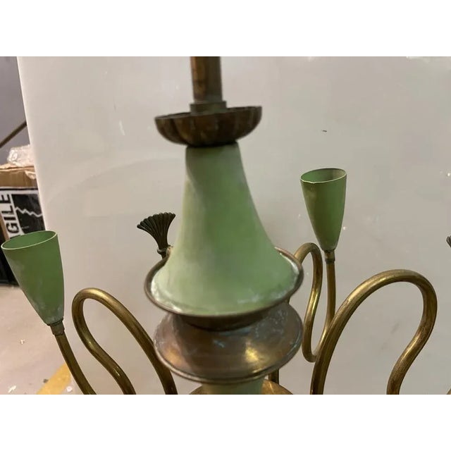 Green Italian Bronze Chandelier from Stilnovo, 1950s For Sale - Image 8 of 10