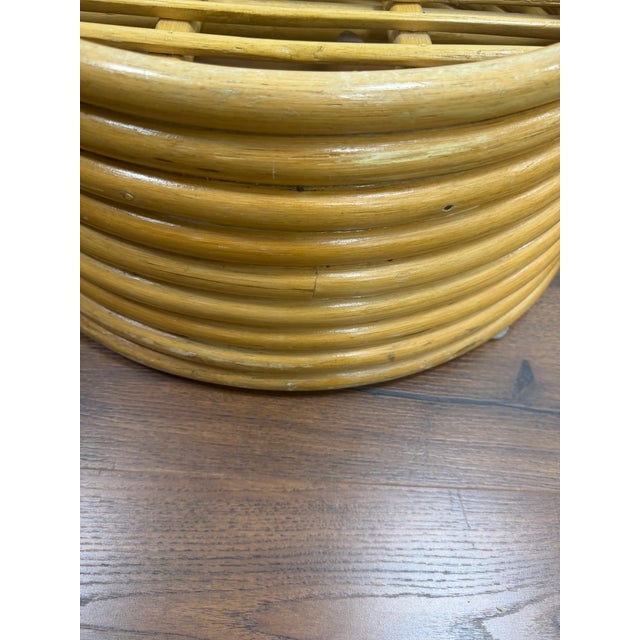 Wood Vintage Stacked 9 Strand Rattan Ottoman/Footstool For Sale - Image 7 of 7