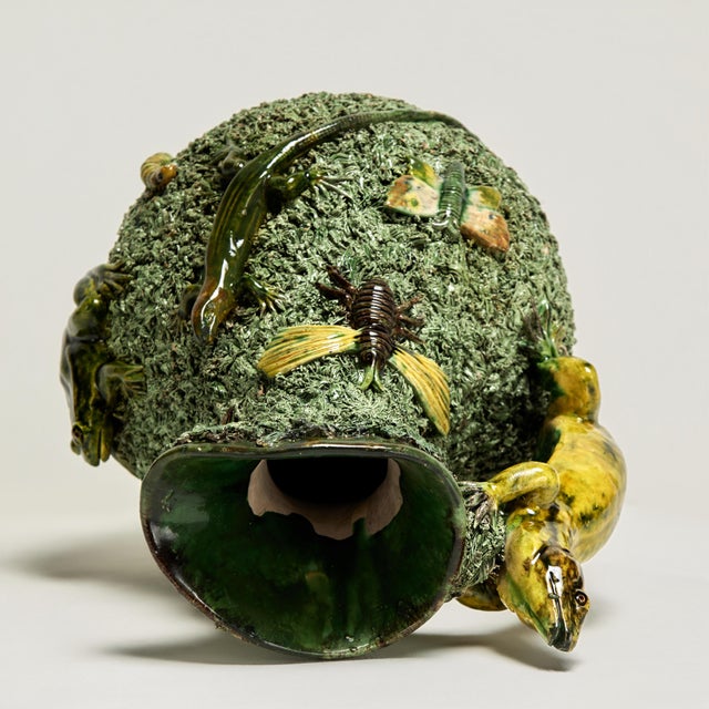 Antique Portuguese Palissy Majolica Pitcher With Lizards and Bugs For Sale - Image 13 of 14