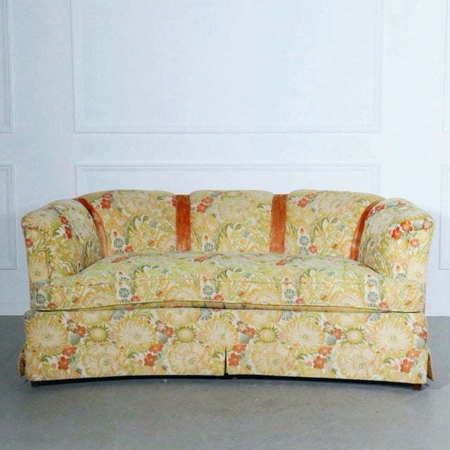 1960's Drexel Heritage Curved Poppy Yellow Garden Loveseat For Sale - Image 13 of 13
