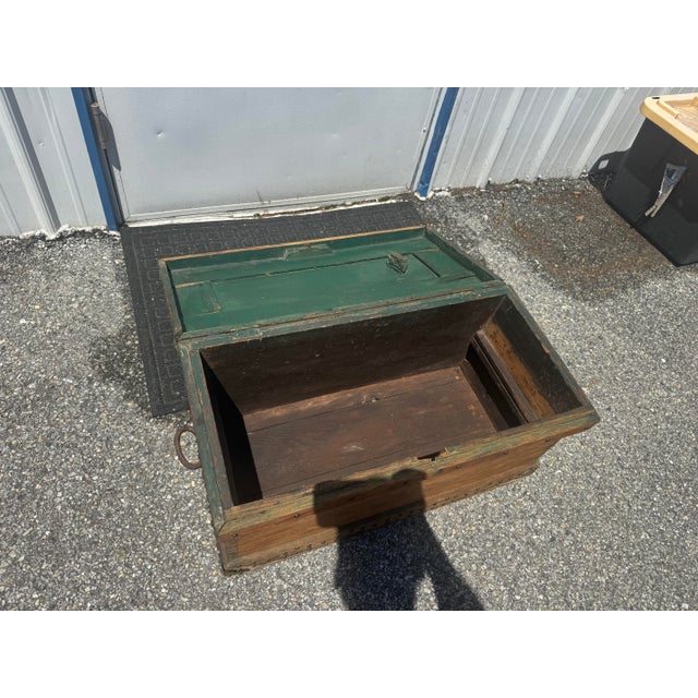 Wood Antique Late 19th Century Pine Tool Chest / Strong Box With Hand-Cut Dovetails & Iron Hardware For Sale - Image 7 of 12