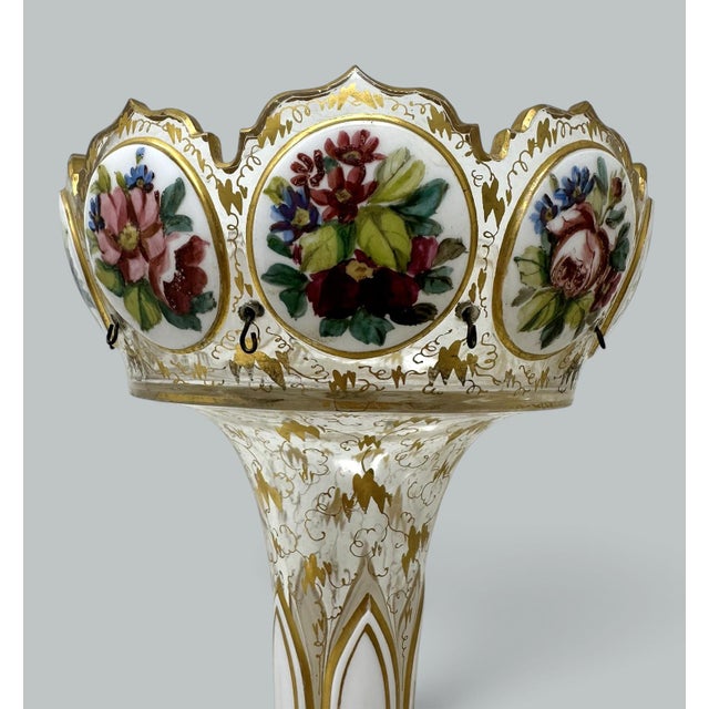 Paint Antique Crystal Glass Bohemian Enamel Pair Overlaid Lusters Candlesticks 19thCt For Sale - Image 7 of 10