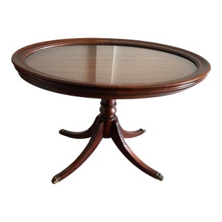 1940’s Brandt Mahogany Oval Butler’s Table Brass Claw Feet Chippendale Style For Sale
