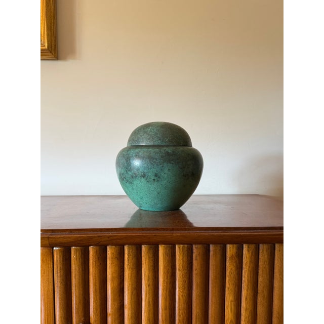 Metal Art Deco Green Vase Potiche by Paul Haustein for WMF Ikora, Germany, 1925 For Sale - Image 7 of 13