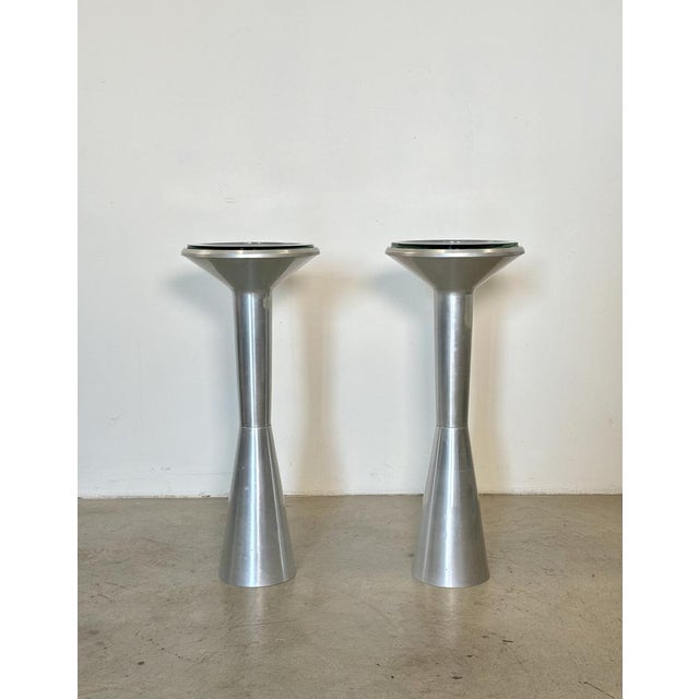 Pair of small tables by Gianni Moscatelli for Formanova, 1960s, nickel-plated metal and cut glass This piece is designed...