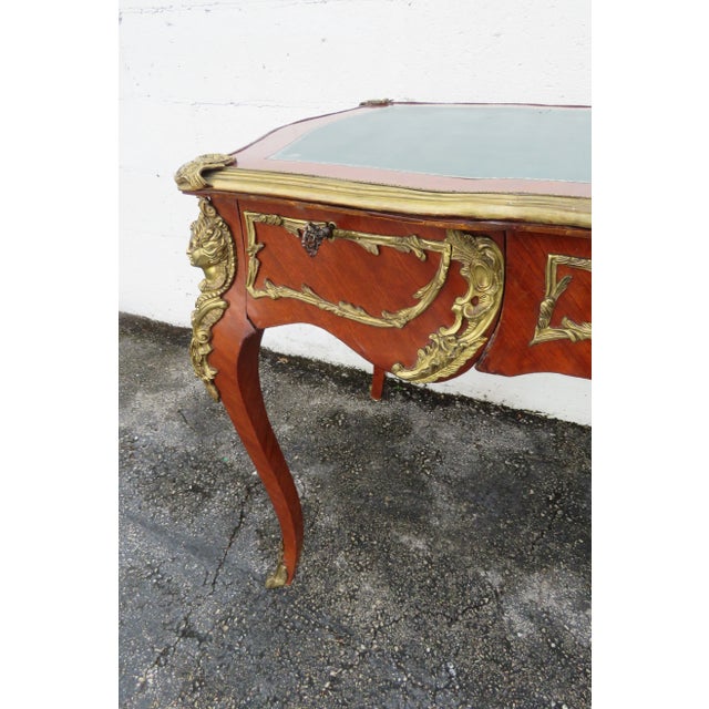 French Green Leather Top With Metal Accent Large Partner Desk 6117 For Sale - Image 10 of 18