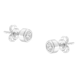 10K White Gold 1/4 Cttw Round Brilliant-Cut Near Colorless Diamond Bezel-Set Stud Earrings (H-I Color, I1-I2 Clarity) - 2 Pieces For Sale