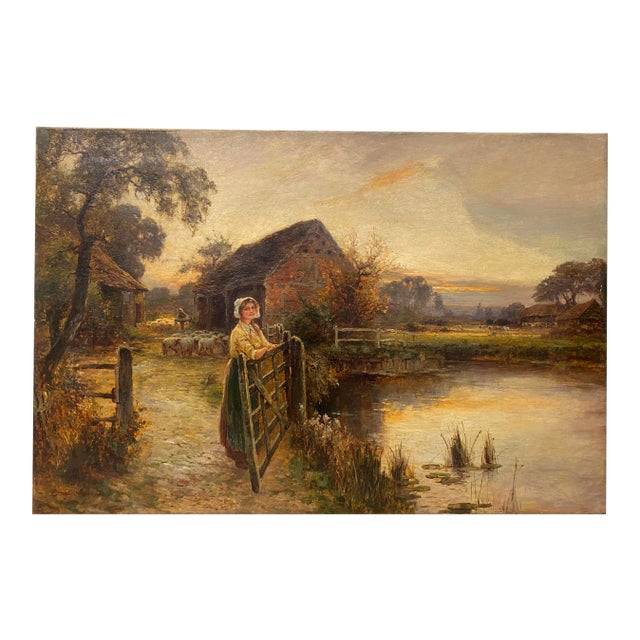 Ernest Walbourn (England, 1871-1927) "Evening in Sussex" Original Painting C.1900 For Sale