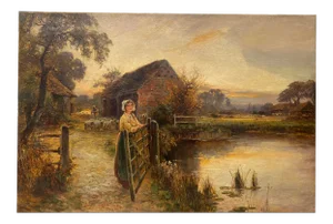 Ernest Walbourn (England, 1871-1927) "Evening in Sussex" Original Painting C.1900