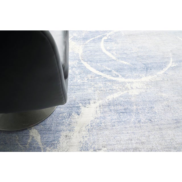 2020s Exquisite Rugs Fine Pure Silk Hand-Knotted Silk Blue/Gray/Ivory Rug-9'X12' For Sale - Image 5 of 8