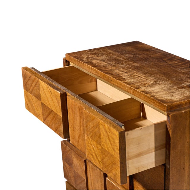 Lane Staccato Brutalist Mid Century Walnut Highboy Dresser For Sale In Chicago - Image 6 of 8