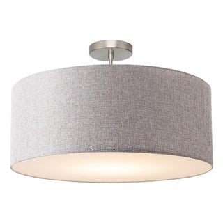 Stretch Semi Flush Mount, Cashmere Gray Linen Shade, Satin Nickel For Sale