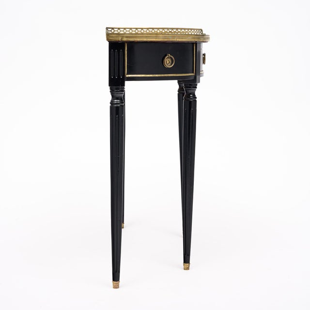 French Louis XVI Style Ebonized, Brass and Marble Demi-Lune Console Table For Sale In Austin - Image 6 of 9