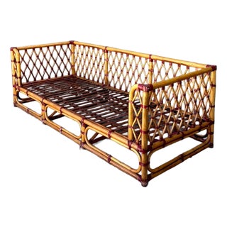 Vintage Trellis Rattan Sofa For Sale