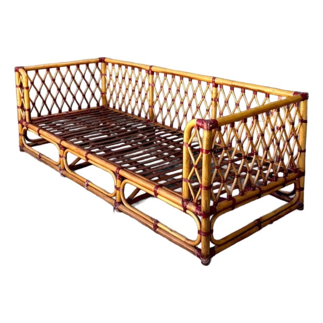 Vintage Trellis Rattan Sofa For Sale