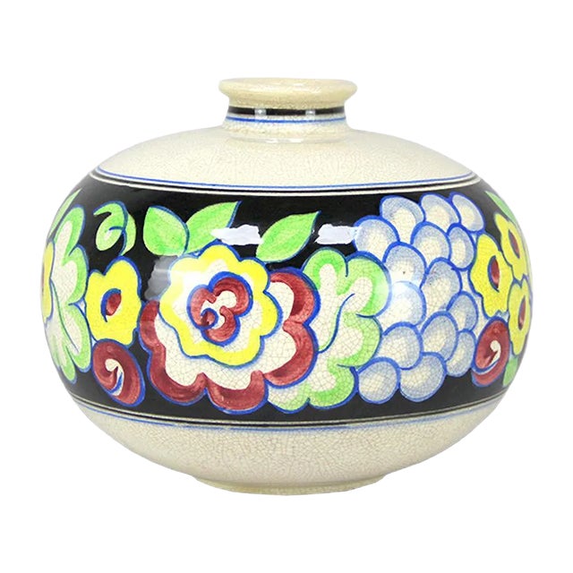 French Art Deco Hand-Painted Vase, 1930s For Sale