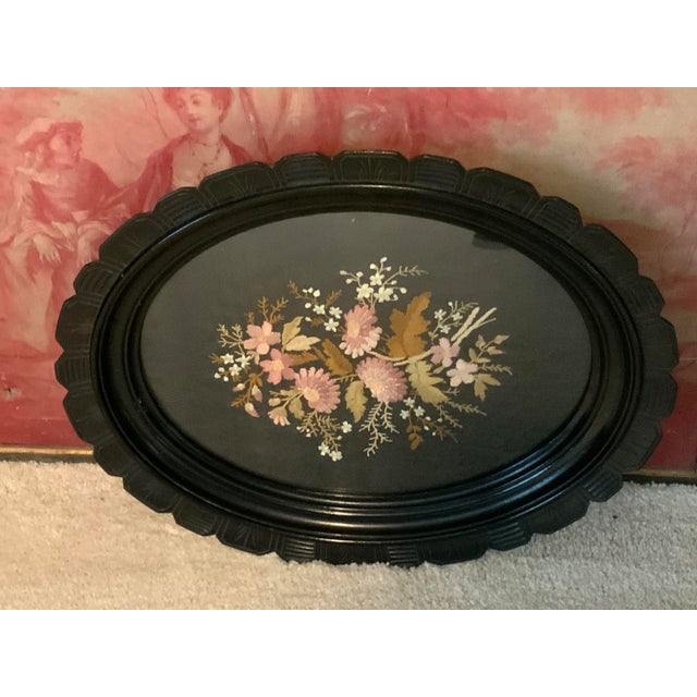 Lovely French Tray or Wall Hanging, whichever you prefer. Beautiful French Embroidery of a floral design under glass in a...