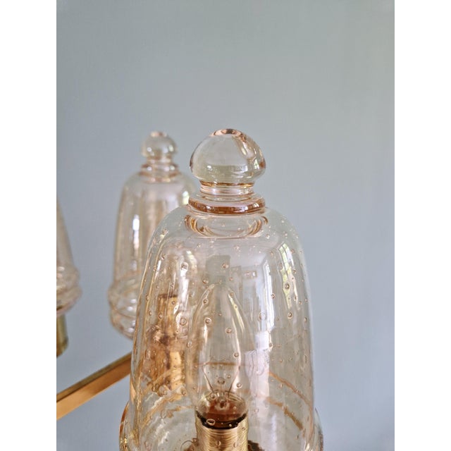Brass Chandelier with Amber Bubble Glass Globes, 1970s For Sale - Image 14 of 18