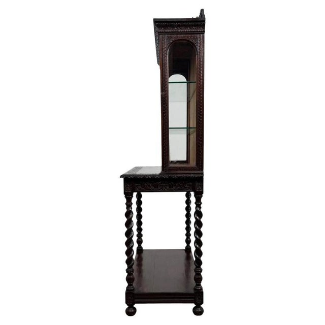 Antique English Carved Oak Cabinet with Barley Twist Legs For Sale - Image 11 of 12