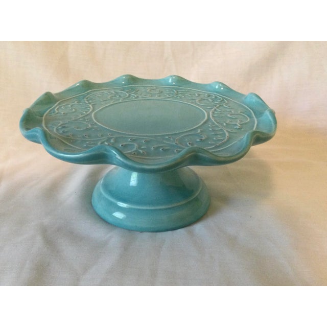 Robin's Egg Blue Vintage Maioliche Jessica Cake Stand, Pedestal, Candle Holder, Made in Italy For Sale - Image 8 of 9