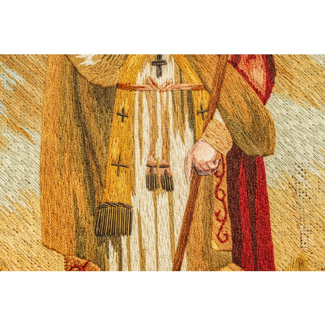 19th Century Rare Hand Made Antique Religious Devotional Textile Artwork 19th Century Religious Silkwork Catholic Bishop Saint Home Wall Decor For Sale - Image 5 of 18
