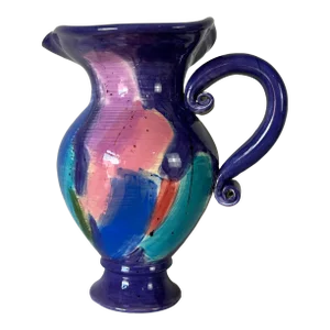 80's Vintage Art Hand Painted Abstract Pattern Decorative Ceramic Pitcher Vase