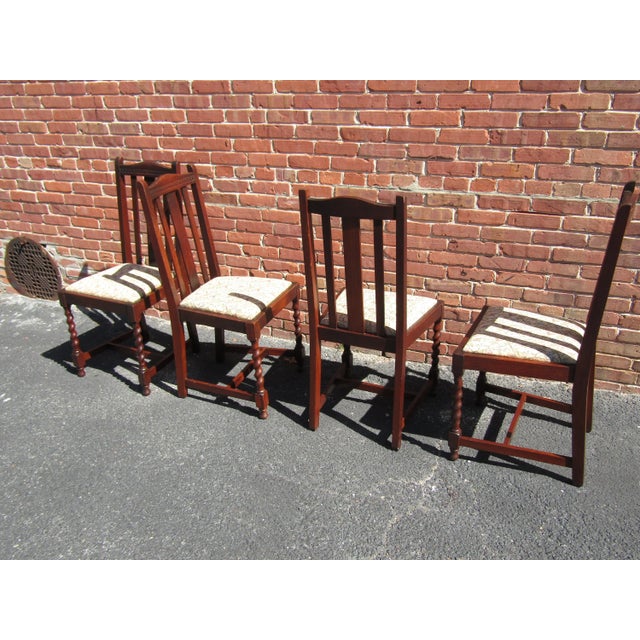Brown Classic English Dining Table & Set of Four English Solid-Oak Dining Chairs, With Barley Twist Legs and Drop-in Seats. For Sale - Image 8 of 8
