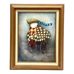 Whimsical Children's Oil Painting, Child Riding Bicycle, by Joyce Roybal