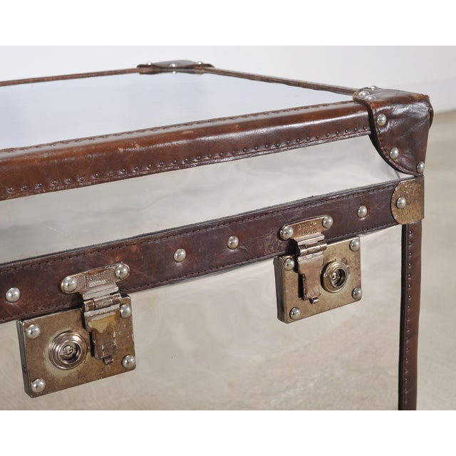 Metal Timothy Oulton Steel and Leather London Steamer Hat Trunk For Sale - Image 7 of 18