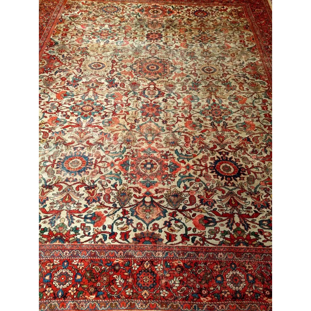 Antique Persian Ziegler Mahal Sultanabad Rug, Hand-Knotted Wool, Geometric Pattern, 11x14, Ivory & Red For Sale - Image 10 of 17