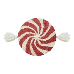 Peppermint Swirl Candy Hook Pillow with Tassels, 9 x 9"