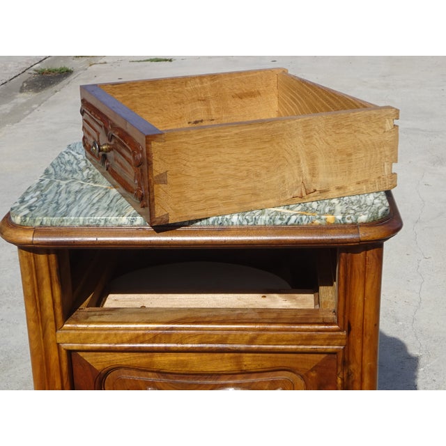 Antique Louis XV Style Walnut Bedside Table with Marble Top, 1950s For Sale - Image 10 of 18