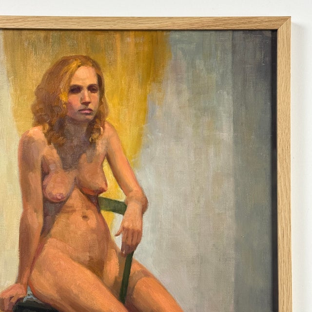 Realism Vintage Realist Academic Life Study Seated Nude, Framed (Oil on Canvas Paper) For Sale - Image 3 of 5