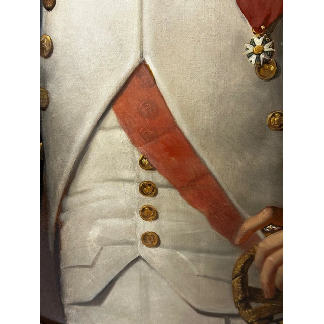 Large 19th Century Oil Painting Military Dress Portrait of Napoleon Bonaparte Wearing the Grand Cross of the Légion D’honneur For Sale - Image 6 of 18