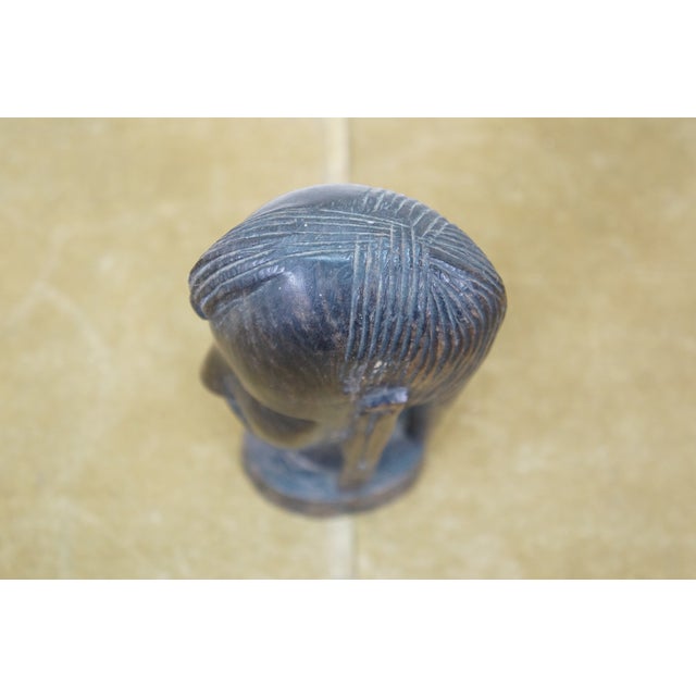 Wood Vintage African Folk Art Carved Blackwood Tribal Warrior Bust Head Figurine 9" For Sale - Image 7 of 11