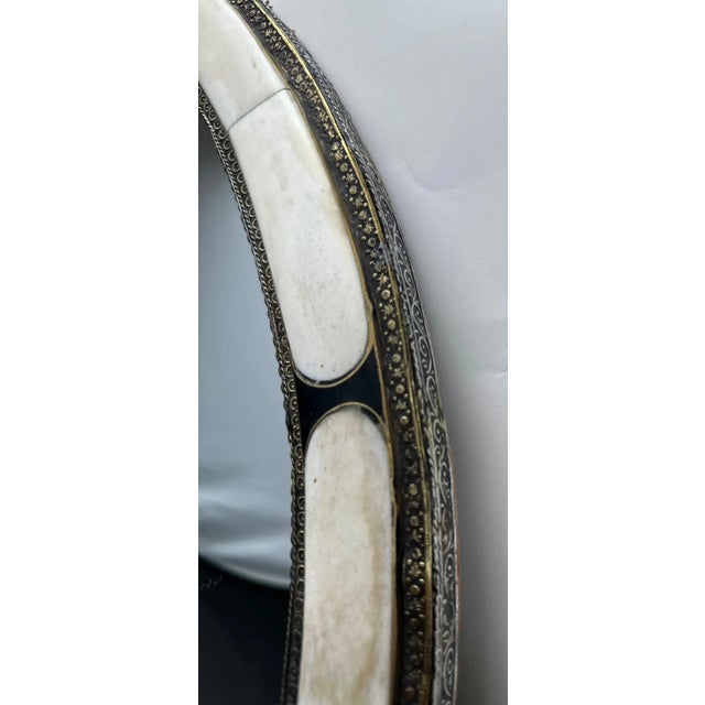 Art Deco Style Handmade White & Black With Brass Inlay Round Mirror, a Pair For Sale - Image 10 of 11