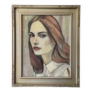 Contemporary Oil Painting Portrait in Stripes Framed