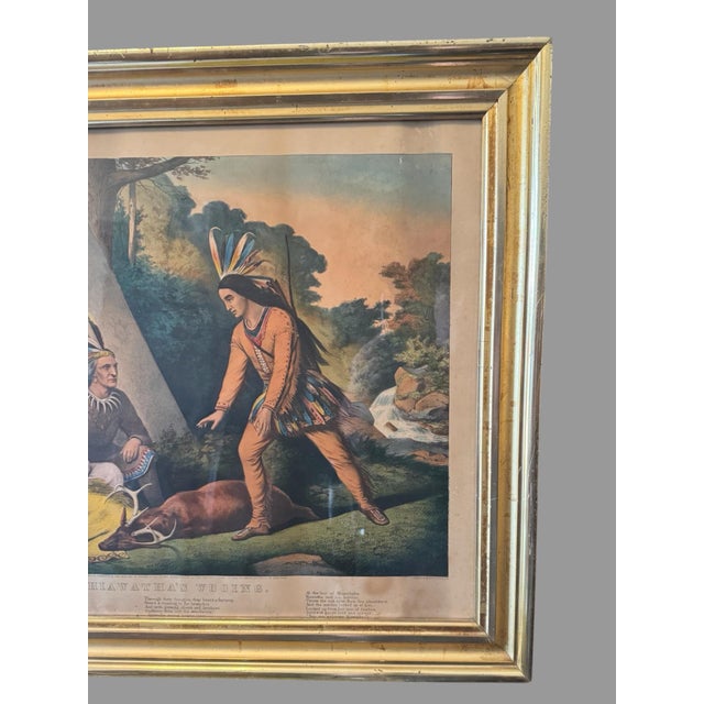 Victorian Antique Victorian Gilt Framed Currier & Ives Hiawatha's Wooing Print For Sale - Image 3 of 8