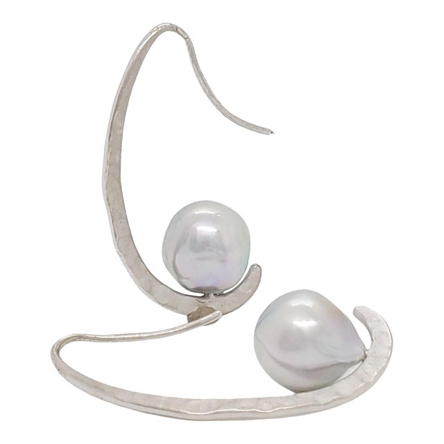 Baroque Akoya Pearl Dangle Earring in 18k White Gold - A Pair For Sale