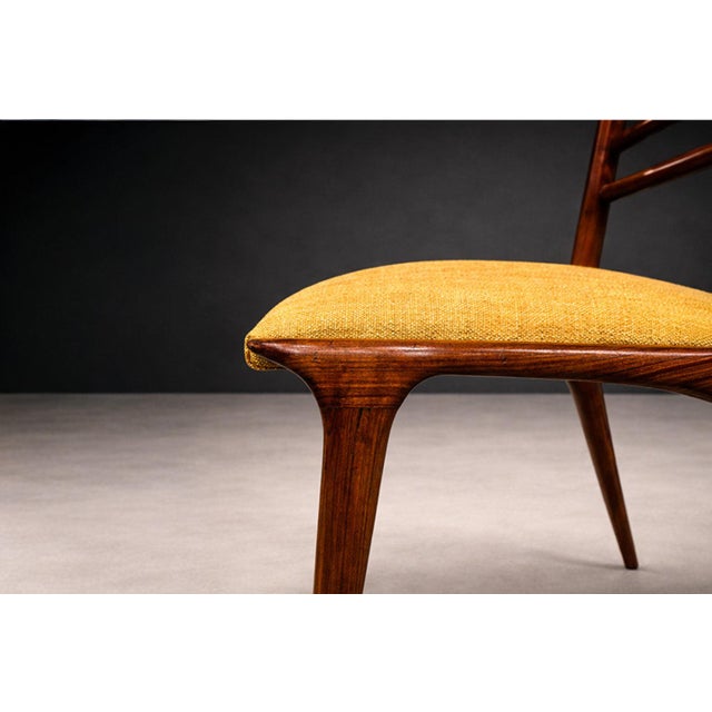 Carlo Hauner Set of 2 Chairs in Rosewood & Yellow Linen Canvas, Carlo Hauner, 1950s For Sale - Image 4 of 14