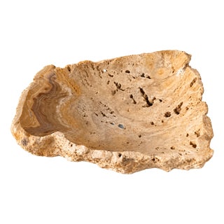 Antique Natural Onyx Stone Bowl | Hand-Carved Organic Stone Vessel | Decorative Sculptural Tabletop Centerpiece by Zarva Stone For Sale
