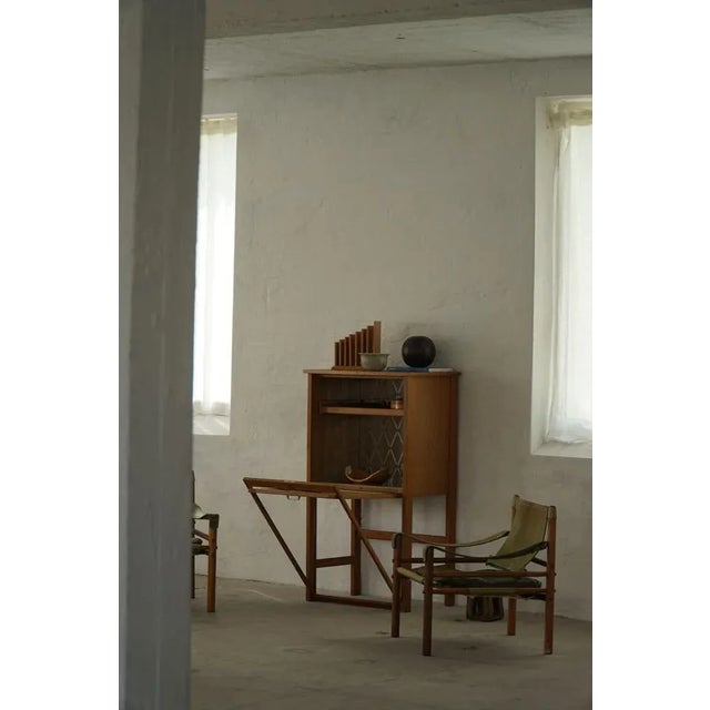 Mid-Century Modern Danish Bar Cabinet in Oak with Green Glass, 1960s For Sale - Image 11 of 18